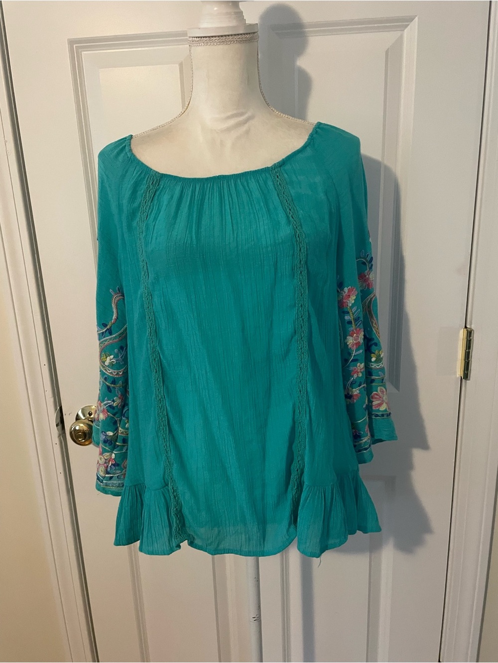 Zac & Rachel Teal Embroidered Boho Tunic
